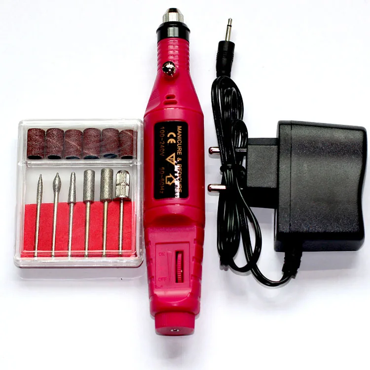 Маникюрный станок для ногтей, набор шлифовальных лент, барабанные оправки, сверла, набор для педикюра, вращающиеся инструменты, мелкая зернистость, мозолей, рашпиль, шлифовальный инструмент, набор инструментов - Цвет: EU Plug - red