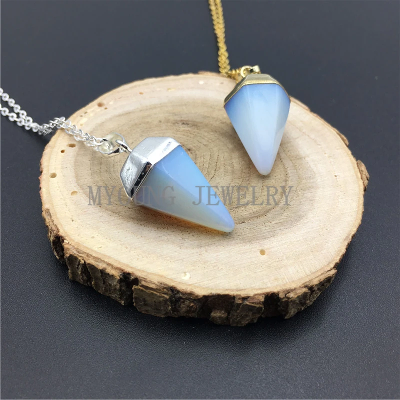 MY0929 опал маятниковый конус кулон точка Опалит серебро или золотая цепочка