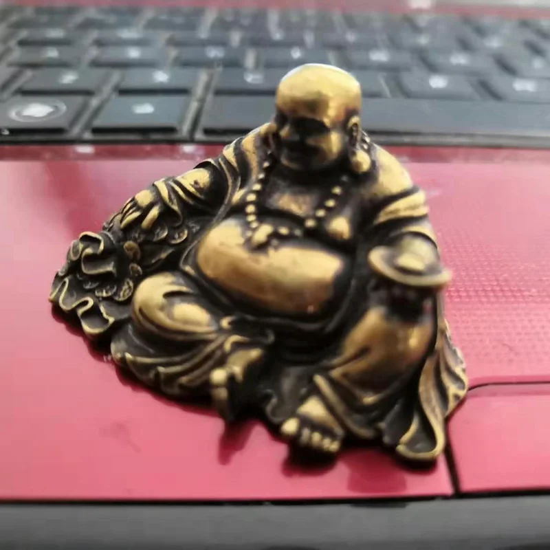 Fengshui портативная винтажная латунная статуя Будды Maitreya карманная сидячая
