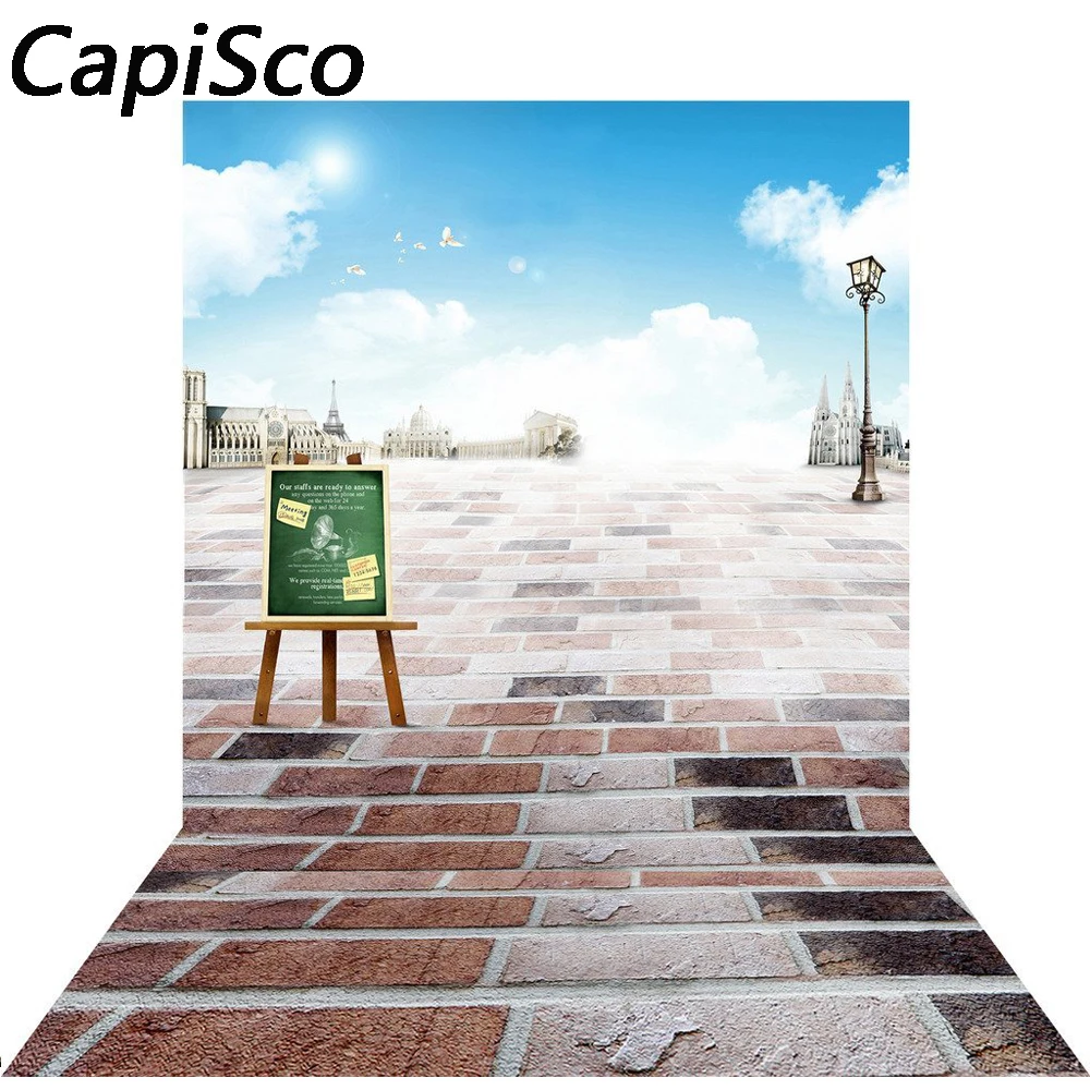 Capisco фотографический фон мультфильм Фэнтези город голубое небо голубь сказка