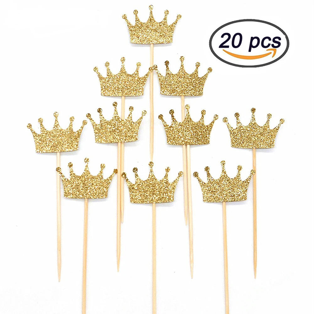20 шт. золотая корона для капкейков блестящая конфетти мерцающий торт декор