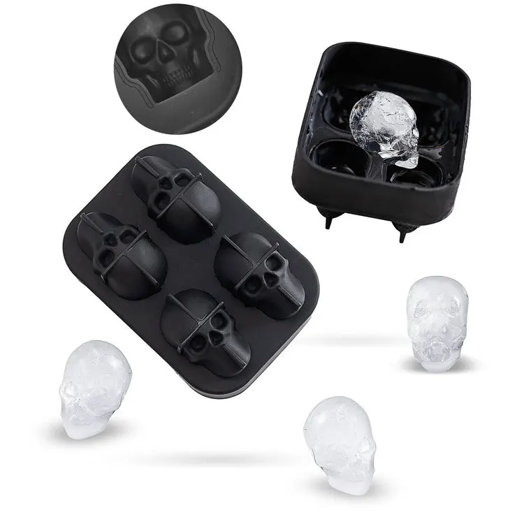 black GOUGU силиконовые 3D череп льда кубик лоток форма BPA DIY пустыня с изображением коктейлей напитков производитель необычной формы контейнеры для хранения льда - Цвет: black