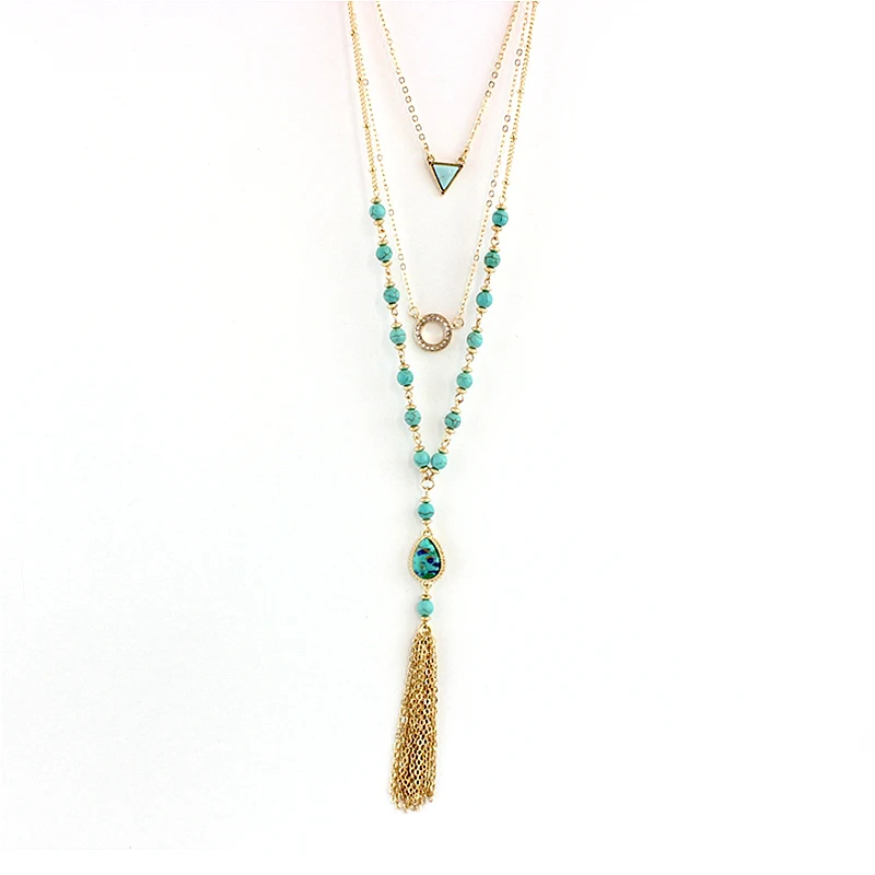 Женское многослойное ожерелье с подвеской-кисточкой и кристаллами | Украшения