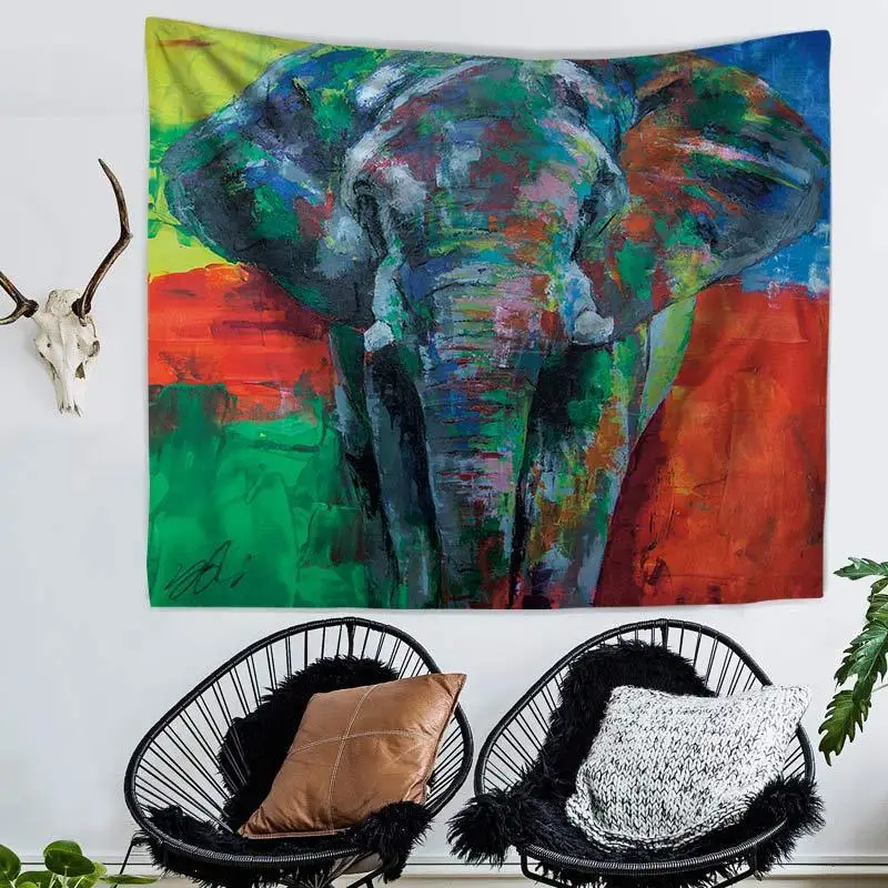 Акварель Boho Стиль Хиппи чешские Индийский Слон Мандала Гобелены настенный