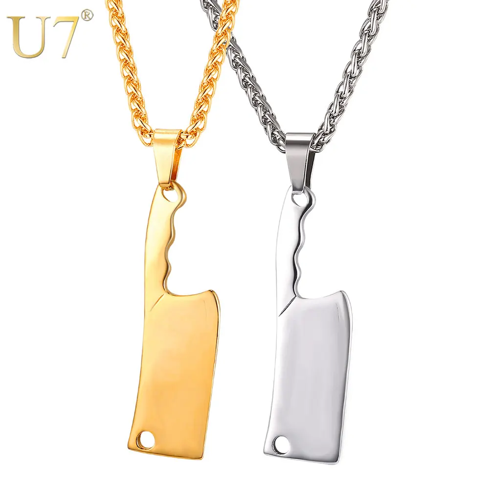 Ожерелье U7 с кулоном в виде большого кухонного ножа для мужчин подарочное