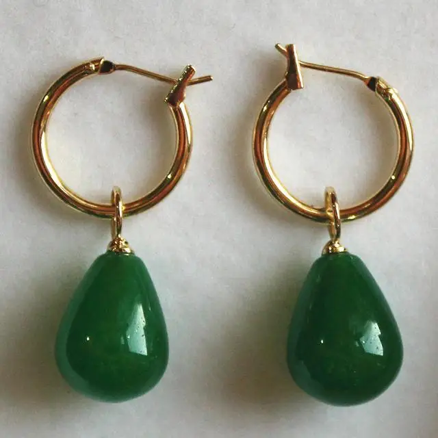 

wholesale nice Jewelry golden metal+water drop 12*16mm green Jades bread Earings
