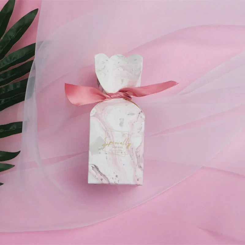 pink marble ribbon 20/50/100 шт Свадебные сувениры и подарки коробка Бумага драже конфеты в подарочной коробке шоколадный торт упаковка, картонная коробка вечерние поставки - Цвет: pink marble ribbon