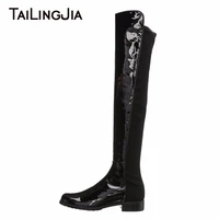 patchwork flat over knee boots shiny women boots woman boots round toe keep warm fashion high quality boots plus size 2019