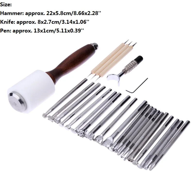 25Pcs set 1/20/25 шт./компл. Нержавеющая сталь кожи Крейзи Хорс марки молоток фаской шлифовальная Комплект Leathercraft тиснением ручной инструмент для работы с кожей - Цвет: 25Pcs set