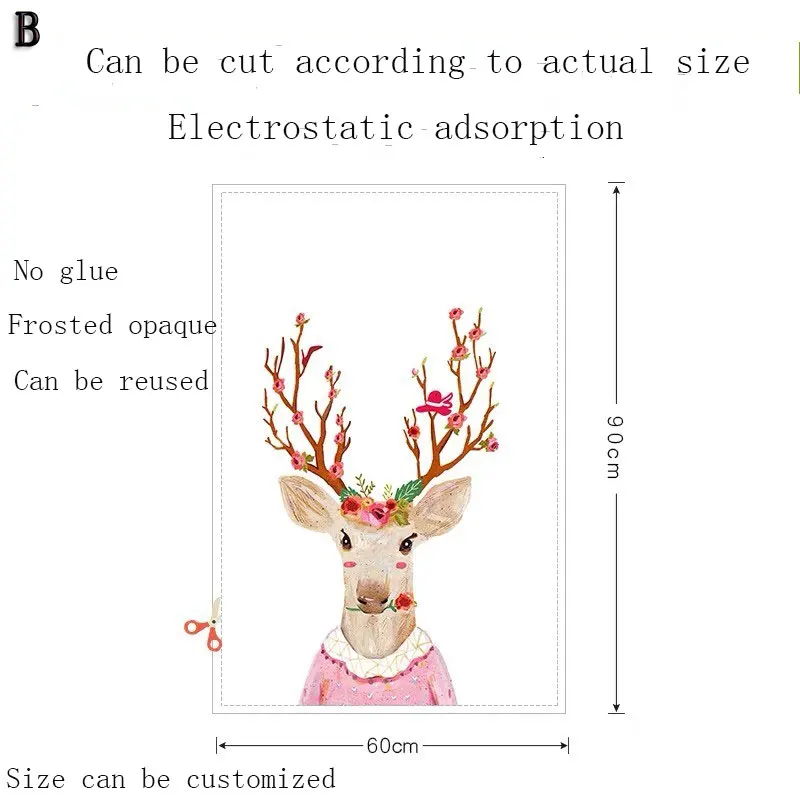 60cm(w)x90cm(h) B Цветные оленьи стеклянные пленочные стикеры на стекло пользовательский размер Пятнистый, статический цепляются спальни уединение неклейкая дверь декоративная плёнка ПВХ - Цвет: 60cm(w)x90cm(h) B