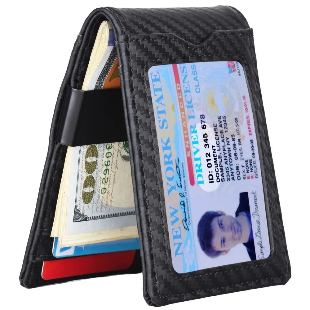 Тонкий кошелек из углеродного волокна с зажимом для денег RFID Блокировка