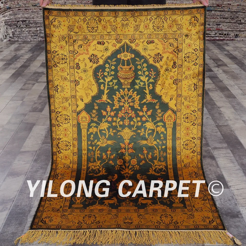 YILONG 2 5 'x 4' старинный шелковый ковер ручной работы золотой и синий турецкий