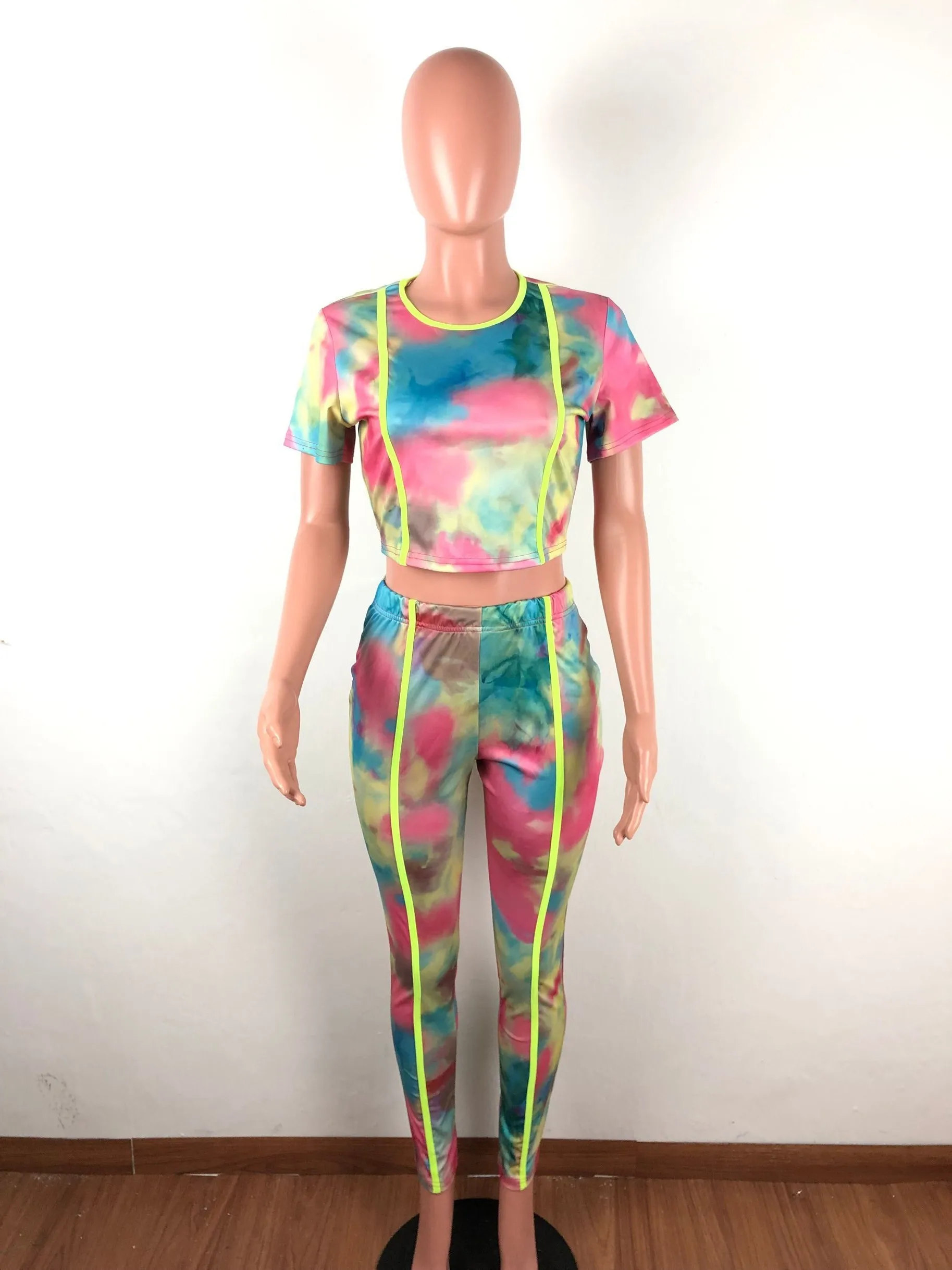 Женский спортивный костюм Adogirl с принтом в виде красителя и коротким рукавом