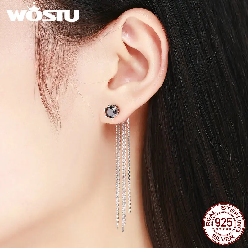 WOSTU, новинка, люкс класс,, 925 пробы, серебро, Винтаж, кисточки, висячие серьги для женщин, два способа ношения, хорошее ювелирное изделие, подарок, CQE055