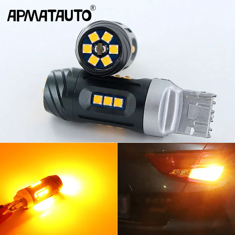 

2x No Resistor Need Amber Yellow 24W 3030 18-SMD LED 7440 T20 LED Bulbs For Front or Rear Turn Signal Lights (No Hyper Flash)