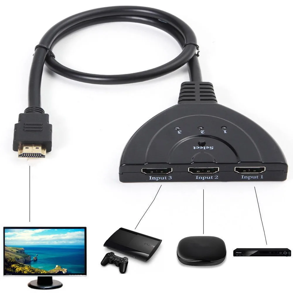 Универсальный 3-портовый автоматический переключатель HDMI сплиттер разветвитель