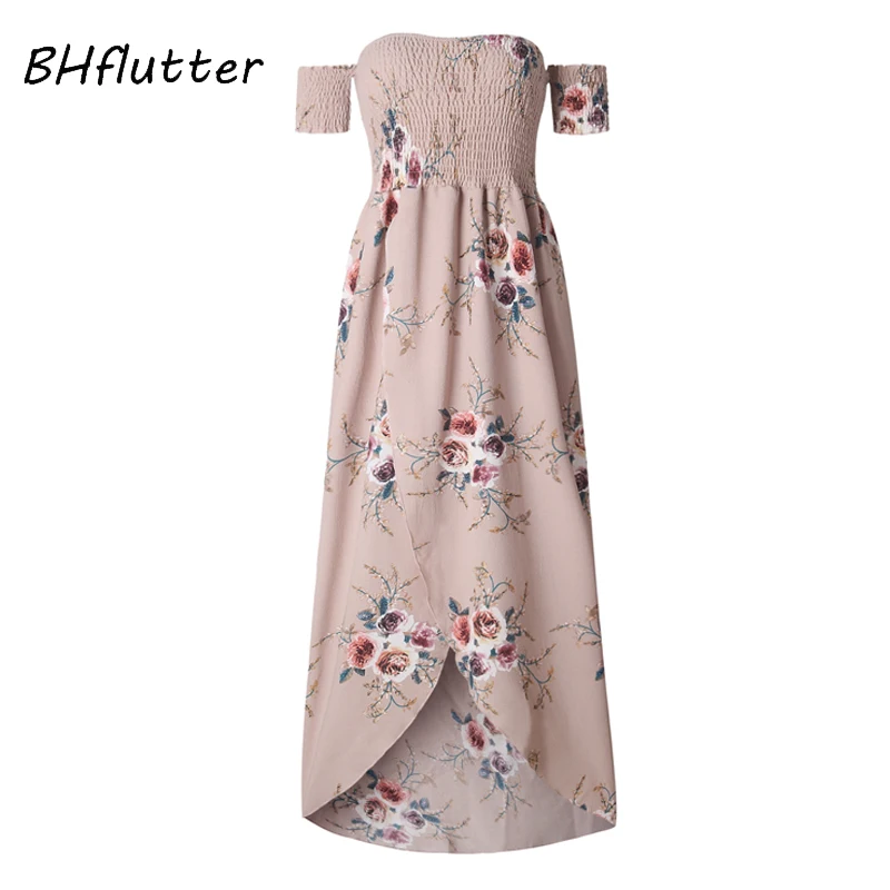 Bhflutter женское платье 2018 Новая Мода с плеча короткий рукав летнее Boho Стиль