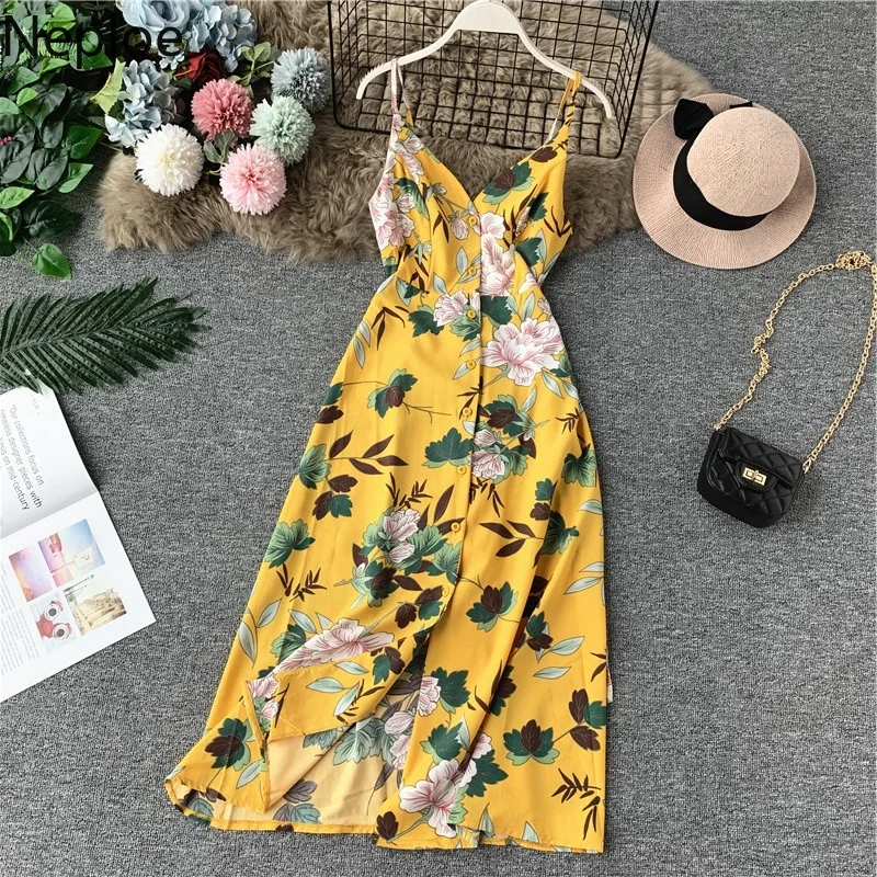 Neploe Ретро французское женское платье летняя кофта с v-вырезом Vestidos шифон высокая