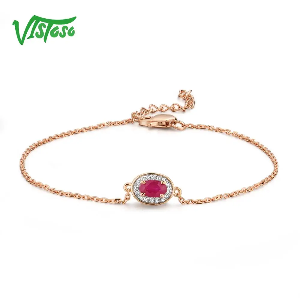 14KR Ruby VISTOSO 14 K W/Y/R золотые браслеты для женщин Необычные розовый/синий сапфир/Изумруд/рубиновый Блестящий бриллиантовый браслет юбилей ювелирные изделия - Цвет камня: 14KR Ruby