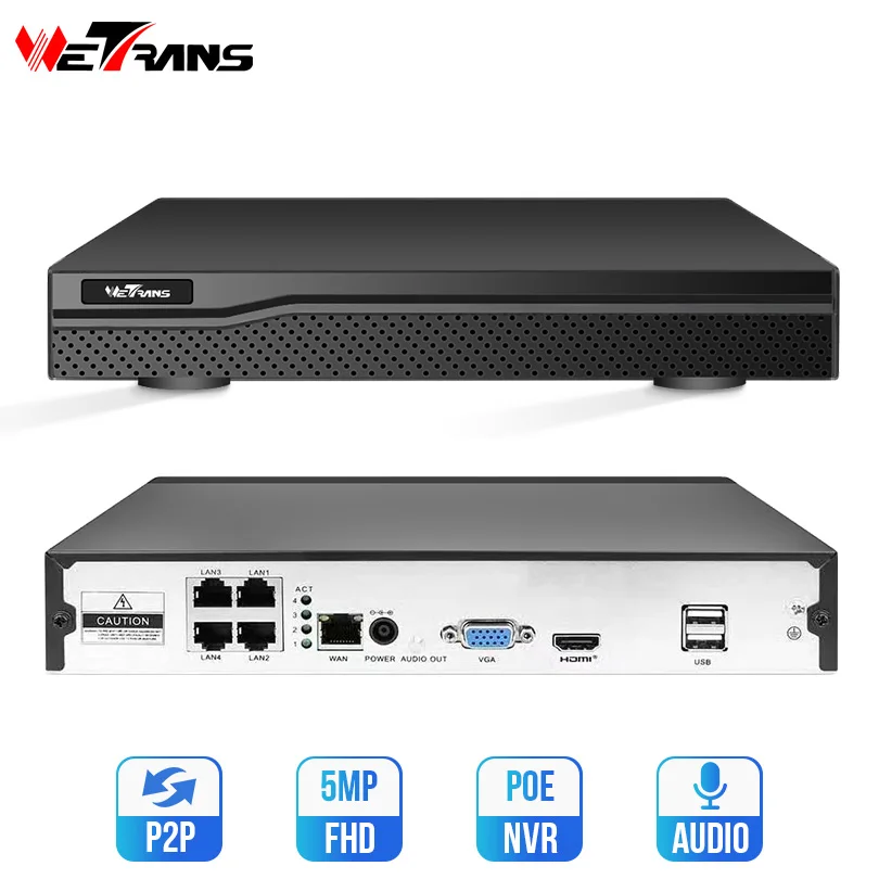 Wetrans NVR 4CH цифровой видеорегистратор Onvif система видеонаблюдения 8CH 1080P POE H.265 HEVC 5MP