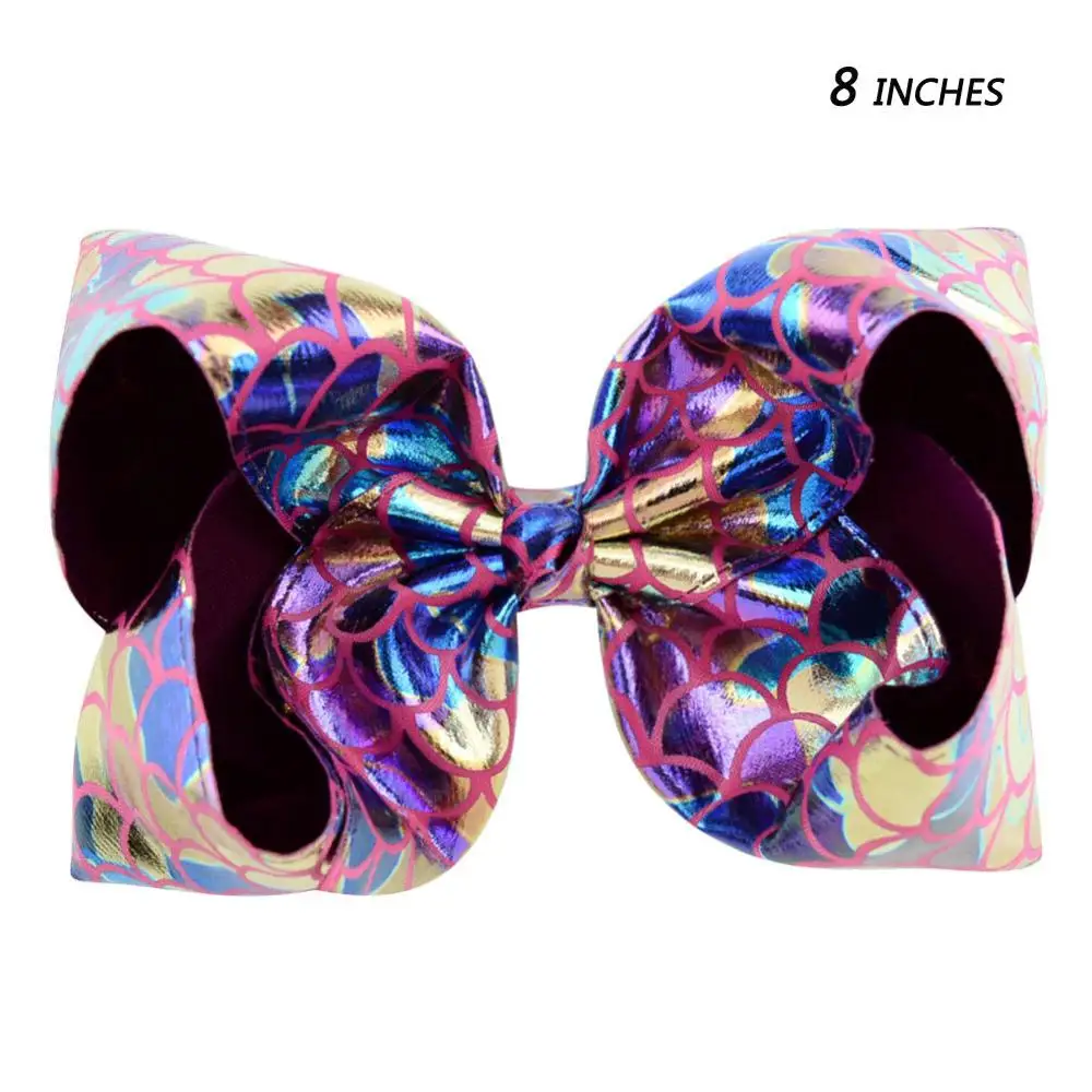style 1 purple Ruoshui 4 ''/8" Детские бантики для волос напечатанные заколки ПУ блестящие заколки для волос Цветочные Шпильки волос ручной работы девушки Бохо аксессуары для волос - Цвет: style 1 purple