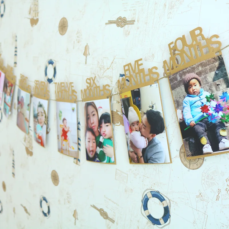 Baby birthday party photo wall adornment diy photo pull flag party supplies 12 months photo clip flag