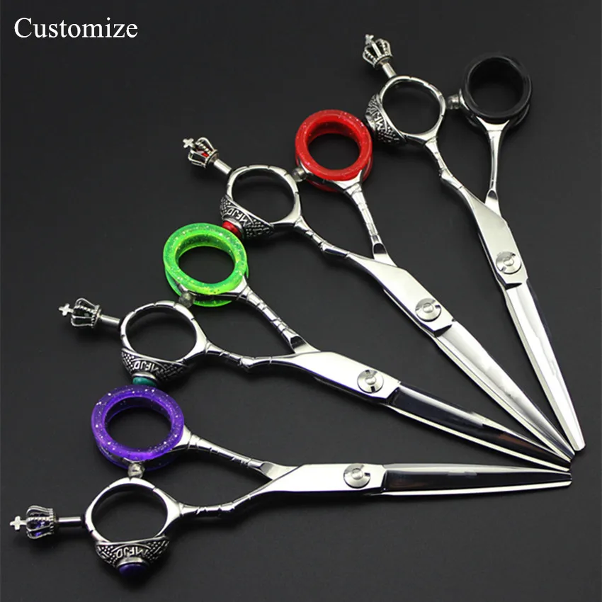 

Customize New upscale professional Japan 440c 6 inch Crown hair scissors hair cutting barber makas shears hairdressing scissors