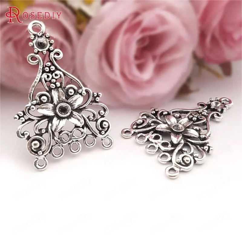 

(31531)10PCS 43x28MM Antique Style Zinc Alloy with Flower Earrings Connector Charms Diy Jewelry Findings Accessories Wholesale