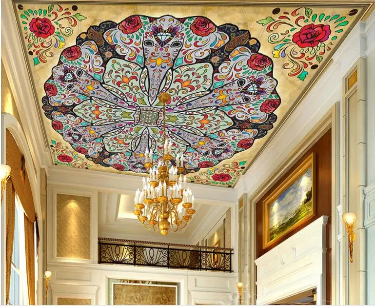 Пользовательские 3d потолочные фото настенные фрески роза цветок круг обои для