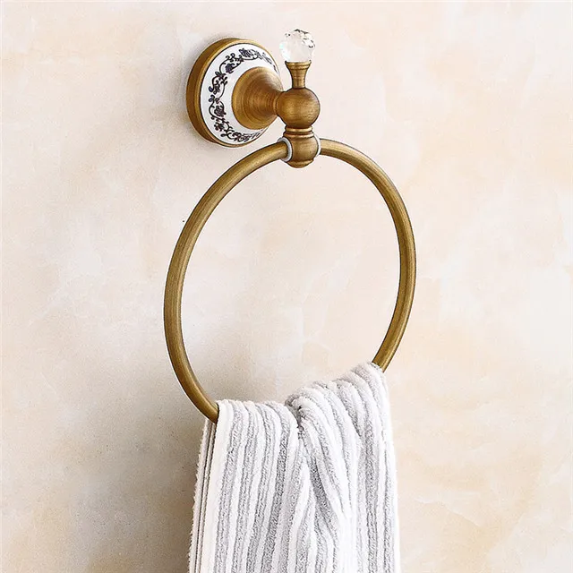 towel ring Медный набор для ванной, вешалка для полотенец, вешалка для полотенец, полка для ванной комнаты, крючок для халата, держатель для бумаги, держатель для туалетной щетки, набор аксессуаров для ванной комнаты - Цвет: towel ring