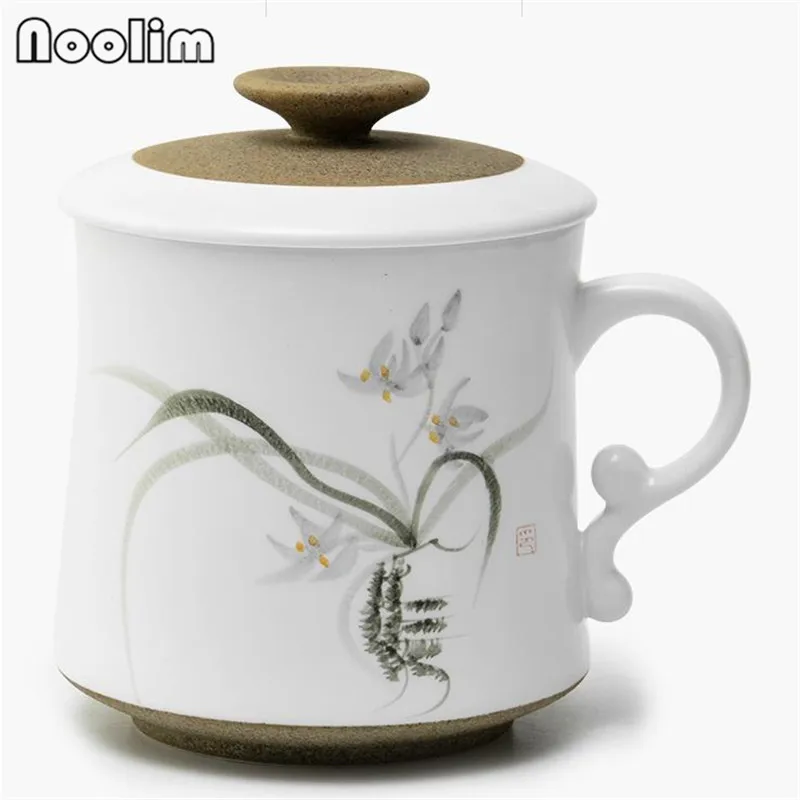 Orchid Китайская элегантная белая фарфоровая чайная чашка с крышкой и фильтром, офисные чайные кружки высокого качества, расписанные вручную чайные кружки - Цвет: Orchid