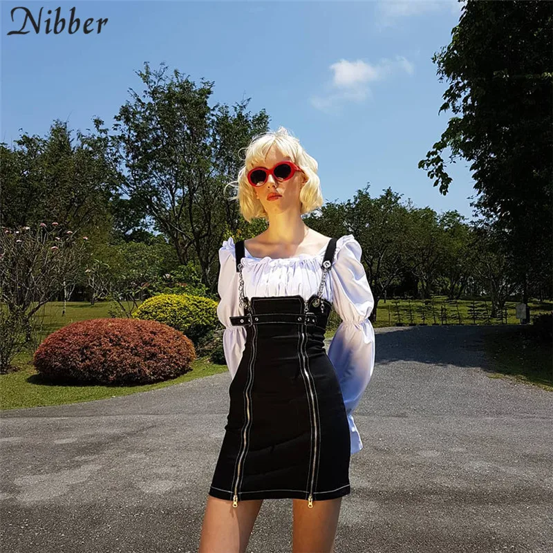 Nibber/платье с цепочкой на бретельках, короткое осеннее и зимнее черное Повседневное платье, сексуальное мини-платье с поясом на молнии, новинка, модная женская одежда
