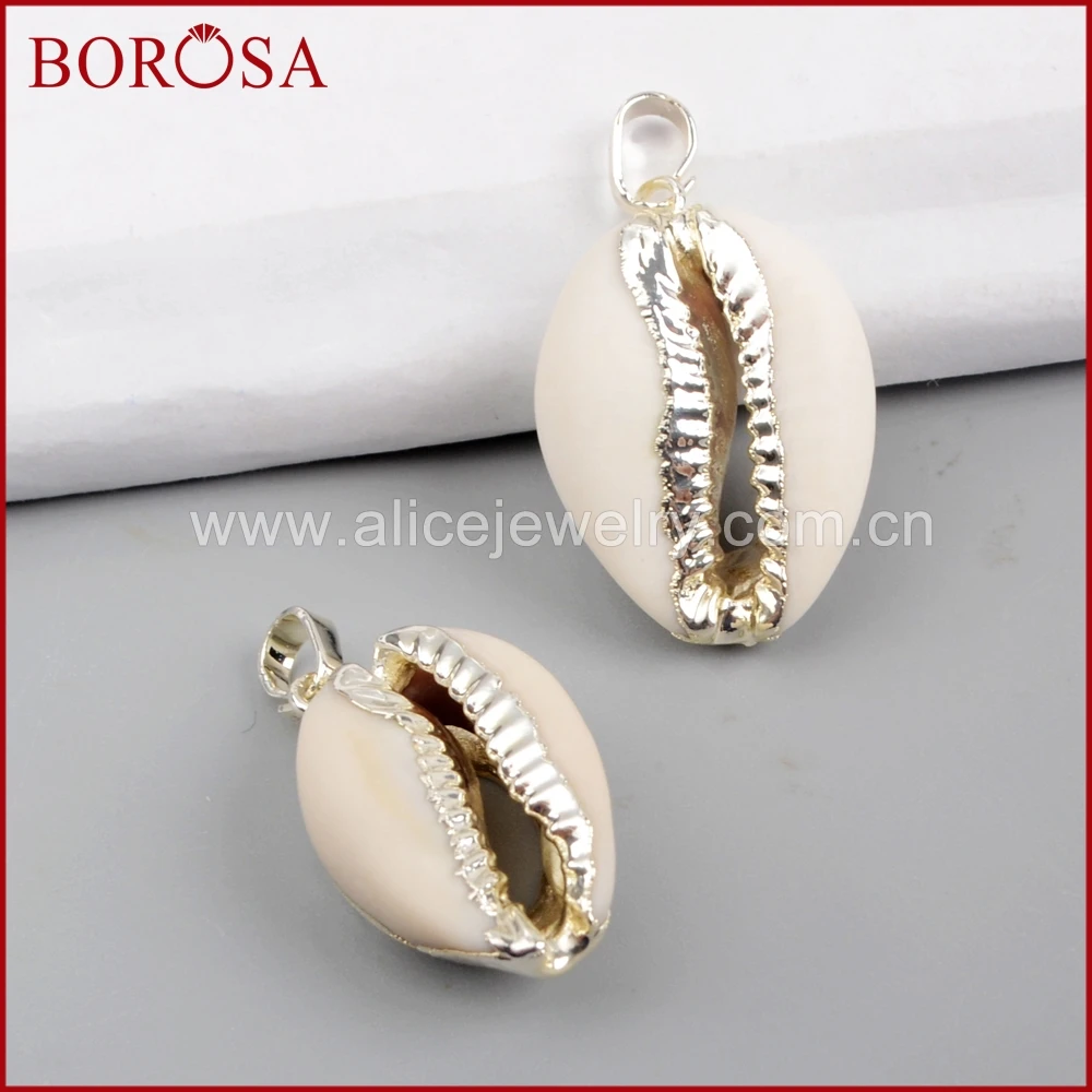 BOROSA 10 шт Стильный натуральный серебристый цвет Cowrie Shell Кулон Бусы из драгоценных