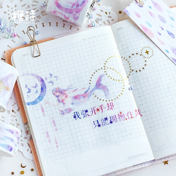 Русалочка лента Washi DIY Декор Скрапбукинг Маскировочные наклейки Бумага украшения
