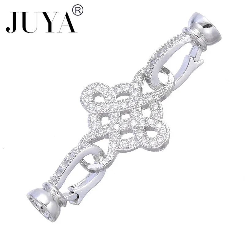 New Crystal Chinese Knot Double Fold Over Clasps Connectors For DIY Gemstone Pearls Necklace Bracelets Beads End Caps Components