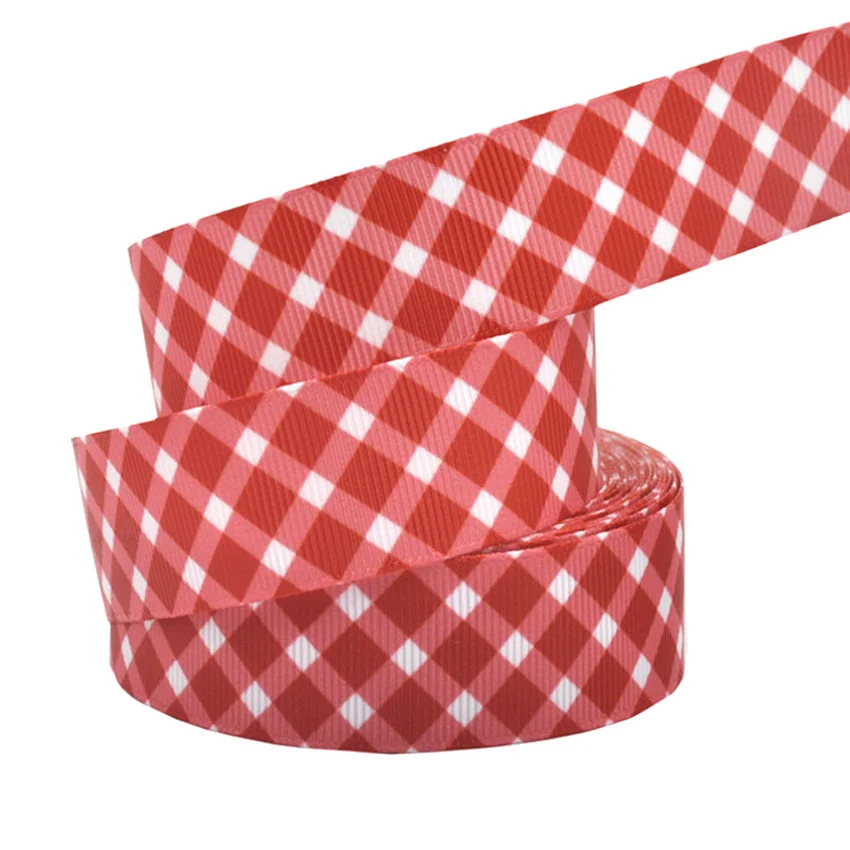 1" 25mm 10 yards/lot plaid stripe printed grosgrain ribbons grid ribbon DIY handmade materials