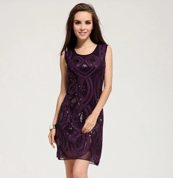 Летнее женское платье 2016 модное с блестками без рукавов тонкое Клубное на