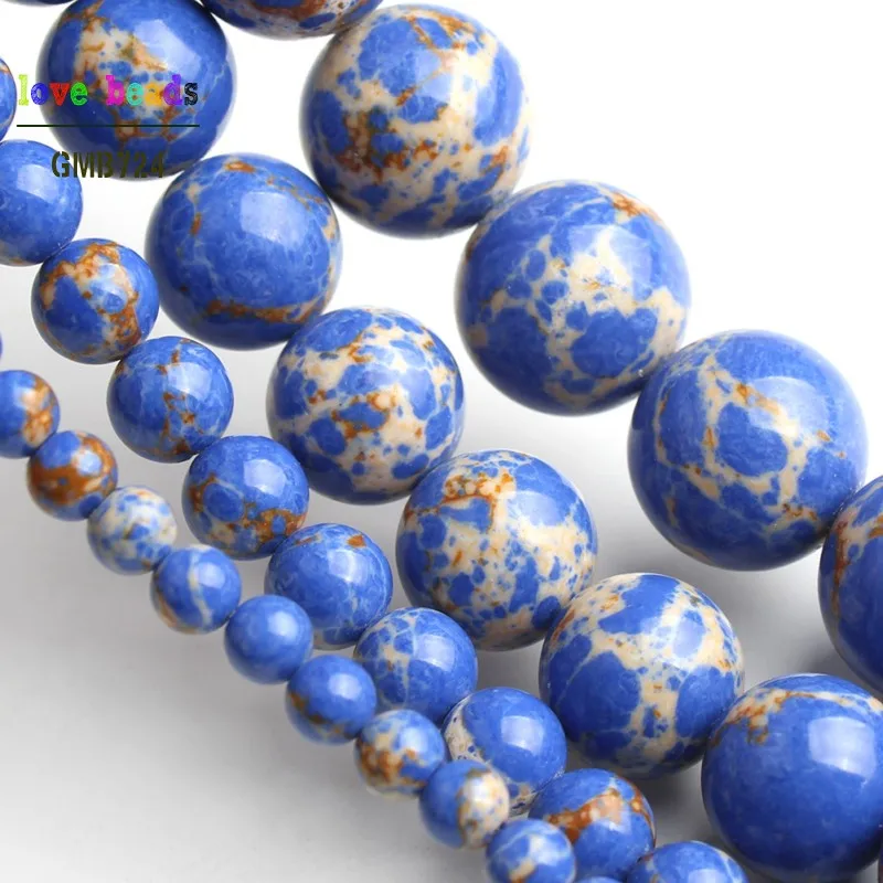 Blue Sediment Jaspers Round Loose Stone Beads for Jewelry Making DIY Bracelet 15'' strand 4/6/8/10/12mm | Украшения и