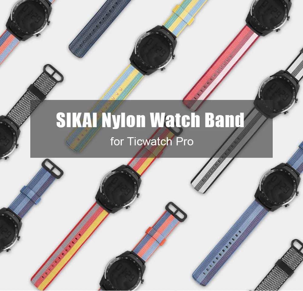 SIKAI 22 мм Универсальный сменный ремешок для Ticwatch Pro ремешок нейлоновый ремешок для huawei 2 Pro браслет для samsung gear S3 ремешок