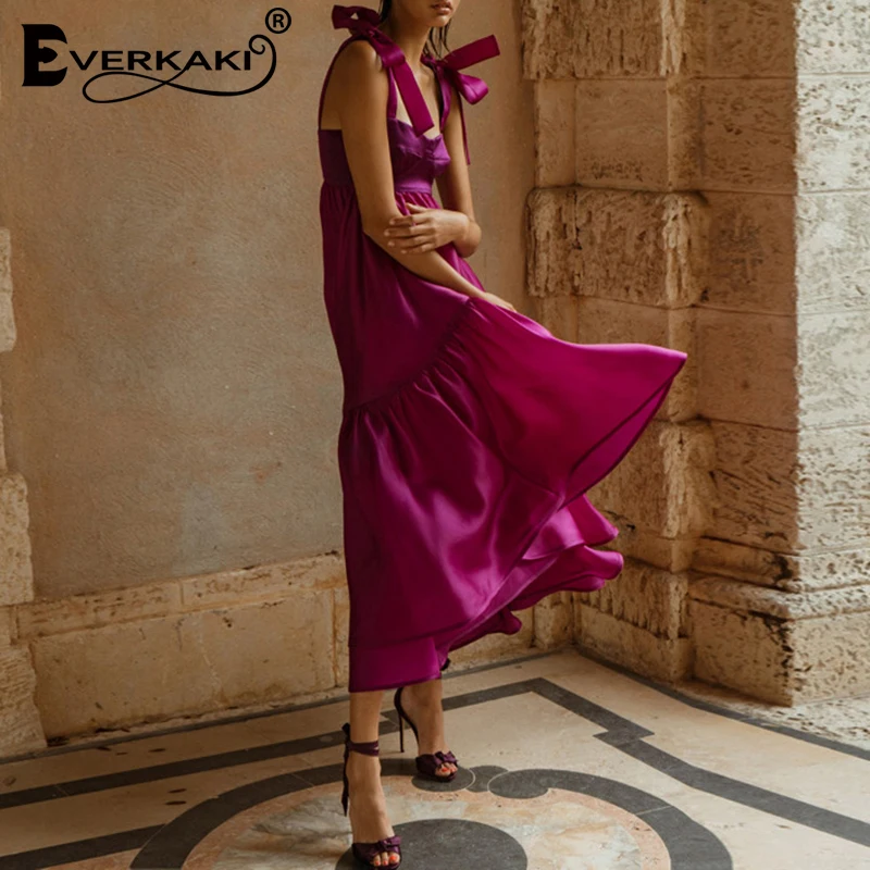 Everkaki Boho Платье женское спагетти длинное платье на лямках элегантные вечерние