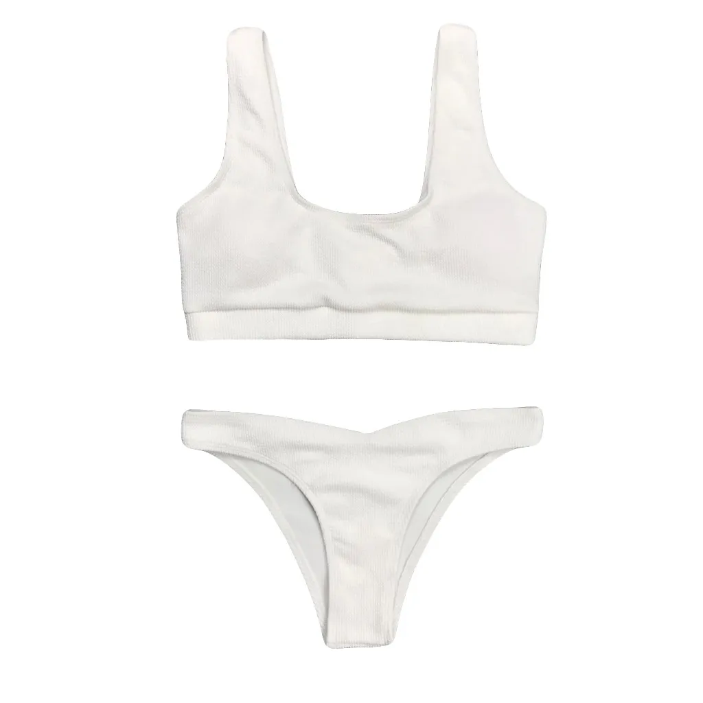 

Fashion Women Sexy Swimsuit Pure Color With Pad Set Beach Suit bikinis 2019 brazilian womans swimwear push-up