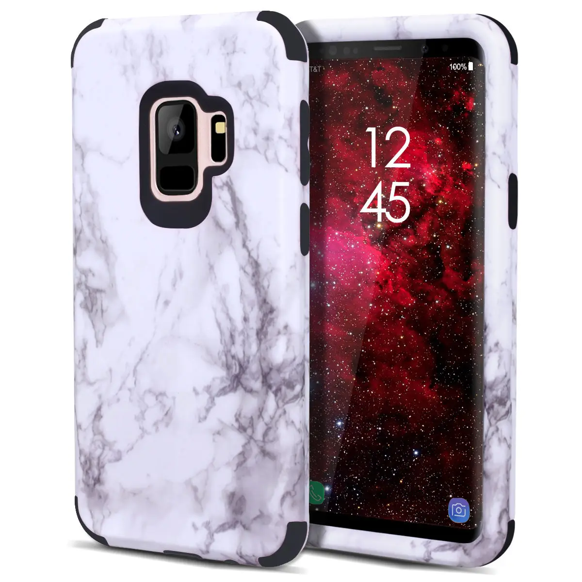 black marble Роскошный 3 в 1 жесткий чехол для samsung Galaxy S9 Plus чехол для samsung Note 8 9 чехол s Чехол под мрамор силиконовый бампер противоударный для девочек - Цвет: black marble