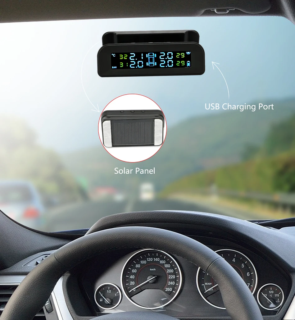 Jansite TPMS система контроля давления в шинах Солнечная зарядка в режиме реального времени тест солнечной зарядки Регулируемый ЖК-экран беспроводной 4 шины