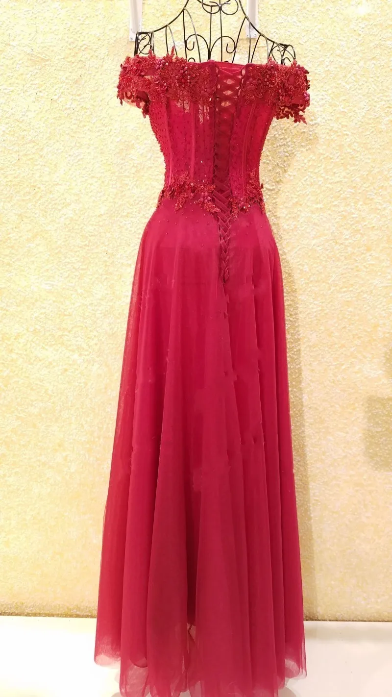 LS32780 красный Линия вечернее платье возлюбленной с плеча зашнуровать назад цветы