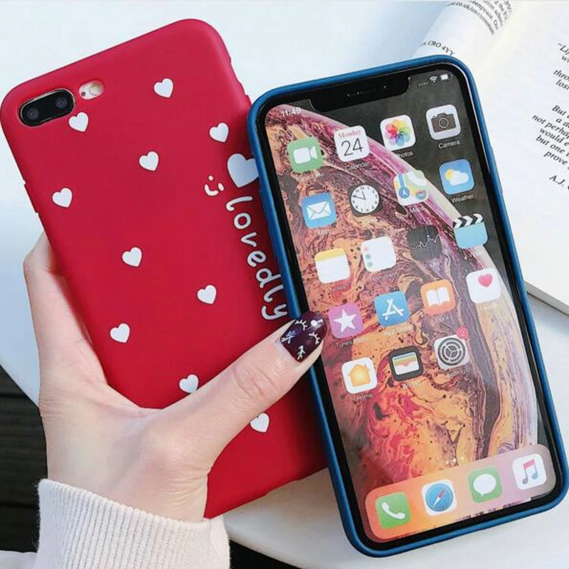 For Iphone 8 Plus Case Luxury Women Silicon Heart Love Print Capas 7 Iphone8 X XS 7Plus 8Plus Coque |