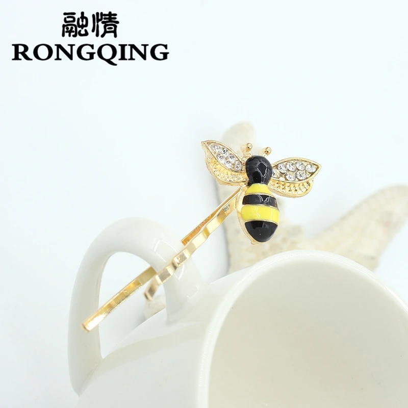RONGQING 2 шт./лот корейские модные милые заколки для волос со стразами и пчелами