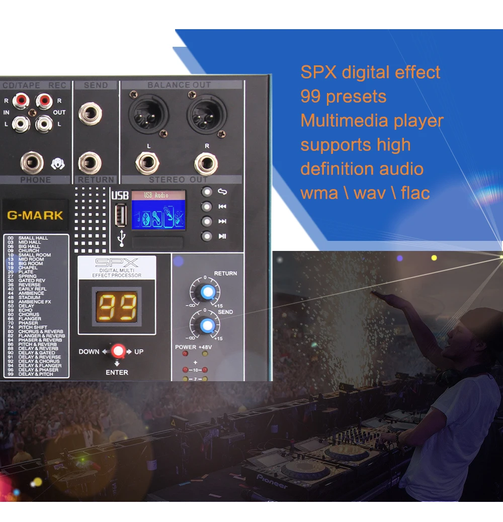 G-MARK серия MR профессиональный звуковой микшер консоль HD DJ плеер независимая фантомная мощность 8 каналов USB Bluetooth реверберация свадьба