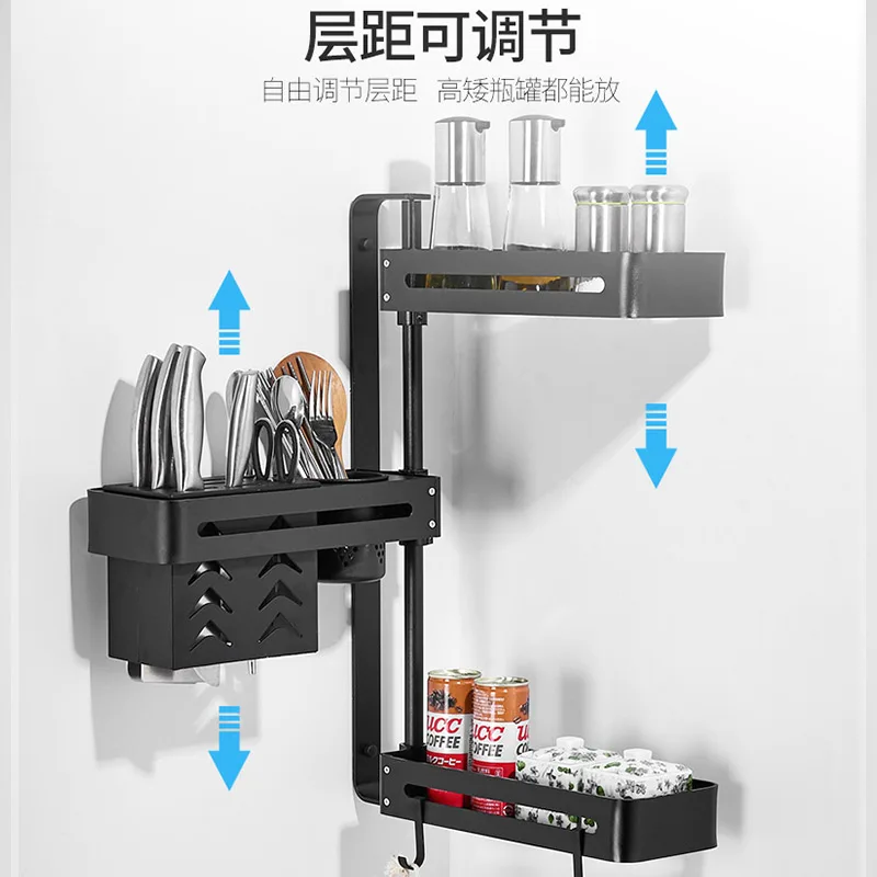 Черный кухонная полка для специй настенный Американский вращающийся Multi function Rack