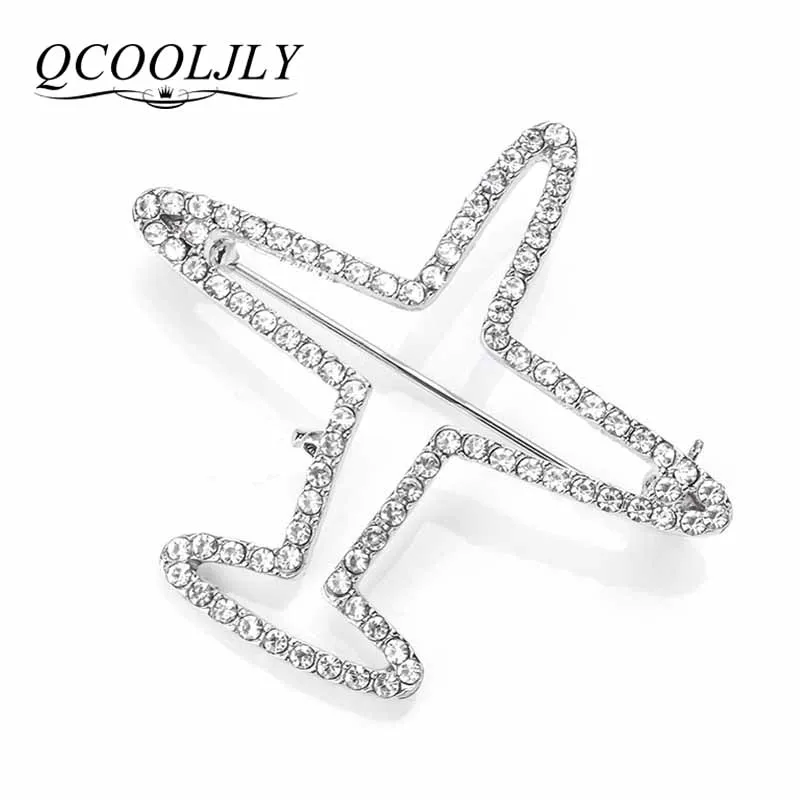 Брошь в виде самолета QCOOLJLY брошь серебряного цвета с кристаллами роскошные