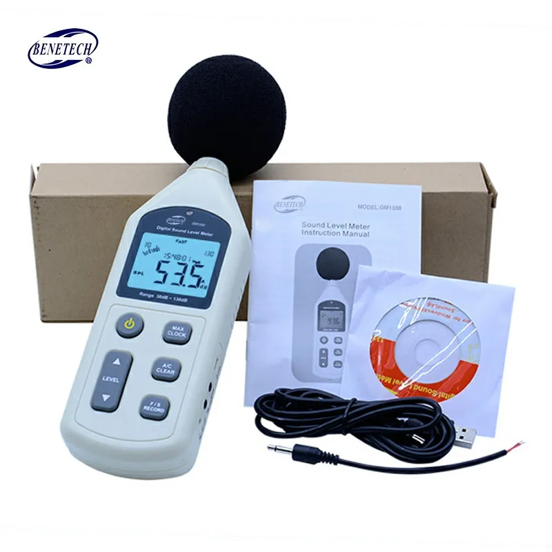 100% оригинал BEBETECH цифровой измеритель уровня звука USB шума GM1356 30 130dB A/C